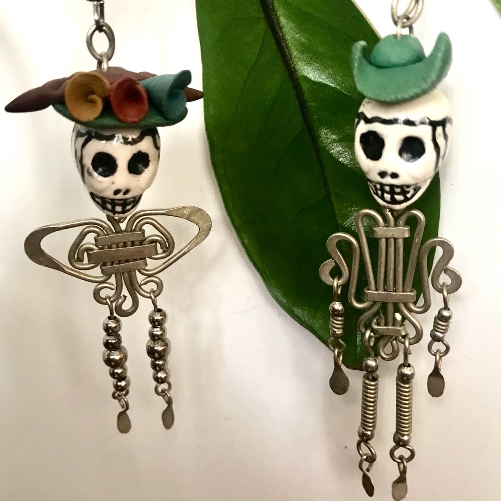 Dia de Los Muertos Mr. And Mrs. Skull Earrings